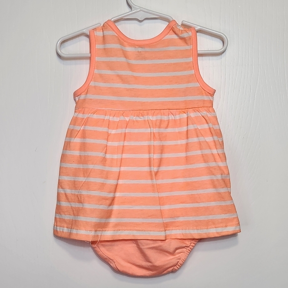 NEW NWT Carter's Baby Girl 12M Neon Orange Stripes Dress Onsie w/ Blue Bird - Picture 3 of 5